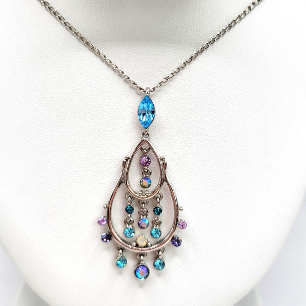 Guess | Aqua Blue Rhinestone Pendant Silvertone Neckalce